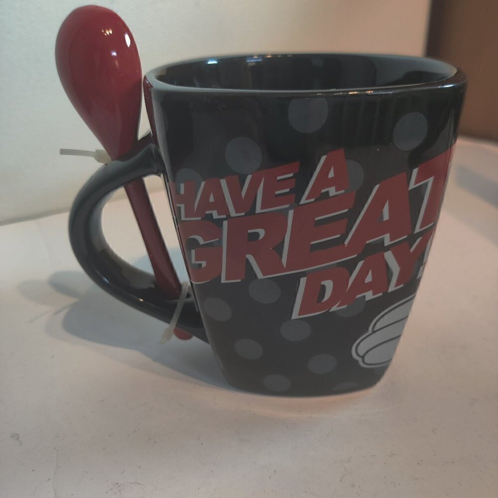 Mickey Mouse Coffee Mug NWOT Black, Red ,Polka Dots, Red Spoon, by Jerry Leigh - Picture 6 of 7